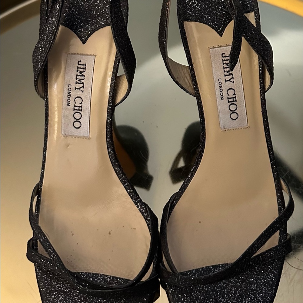 Jimmy Choo metallic sling backs. Sz 38.5, gently used.